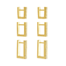 Trio de Argolas Retangulares — Banho de Ouro 18k e Zircônias