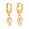 Brinco Argolinha Hamsa Lux Animia - Dourado com Mão de Fátima Cravejada - 2,5cm