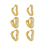 Trio de Brincos Argola Coeur Pavé Anímia — Banho de Ouro e Zircônias