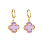 Brinco Dourado de Trevo com Zircônia Rosa