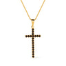 Colar Cruz Aura Animia: Dourado com Pedras Negras Cintilantes