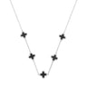 Colar Onyx Charm Animia - Prateado com Trevos Pretos Cravejados em Zircônia - 45cm