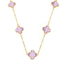 Colar Dourado 5 Trevos Rosa | Banho Ouro 24K Premium Antialérgico | Sorte e Delicadeza