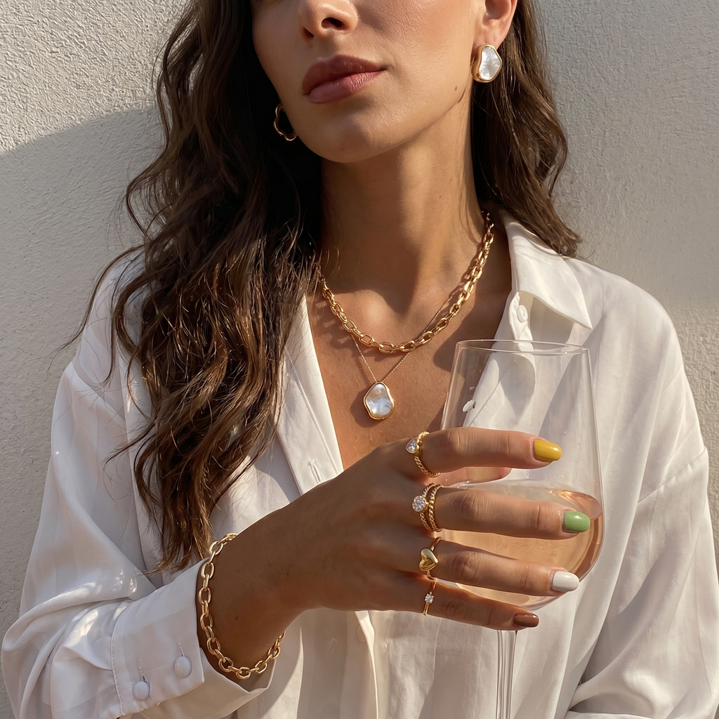Conjunto Orgânico Madrepérola de Ouro 18k