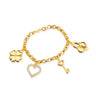 Pulseira Elos da Sorte Animia: Dourada com Coração, Cadeado, Trevo e Chave