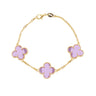 Pulseira Trevos Clássica - Zircônia Rosa (Banho Ouro 24k)