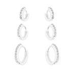 Trio de Argolas Cravejadas de Zircônias em Prata 925