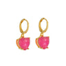 Brinco Argolinha Dourada com Pedra Coração Rosa Pink Animia - Semijoia Feminina - 0,8cm