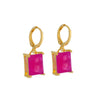 Brinco Argolinha Pink Radiante Animia - Dourado Premium e Rosa Retangular - 1,2cm
