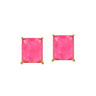 Brinco Retangular Dourado com Pedra Rosa Pink Animia - Semijoia Moderna Feminina - 1cm