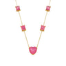 Colar Romance Pink Animia - Dourado Premium com Pedras Rosas Coração e Retangulares - 45cm