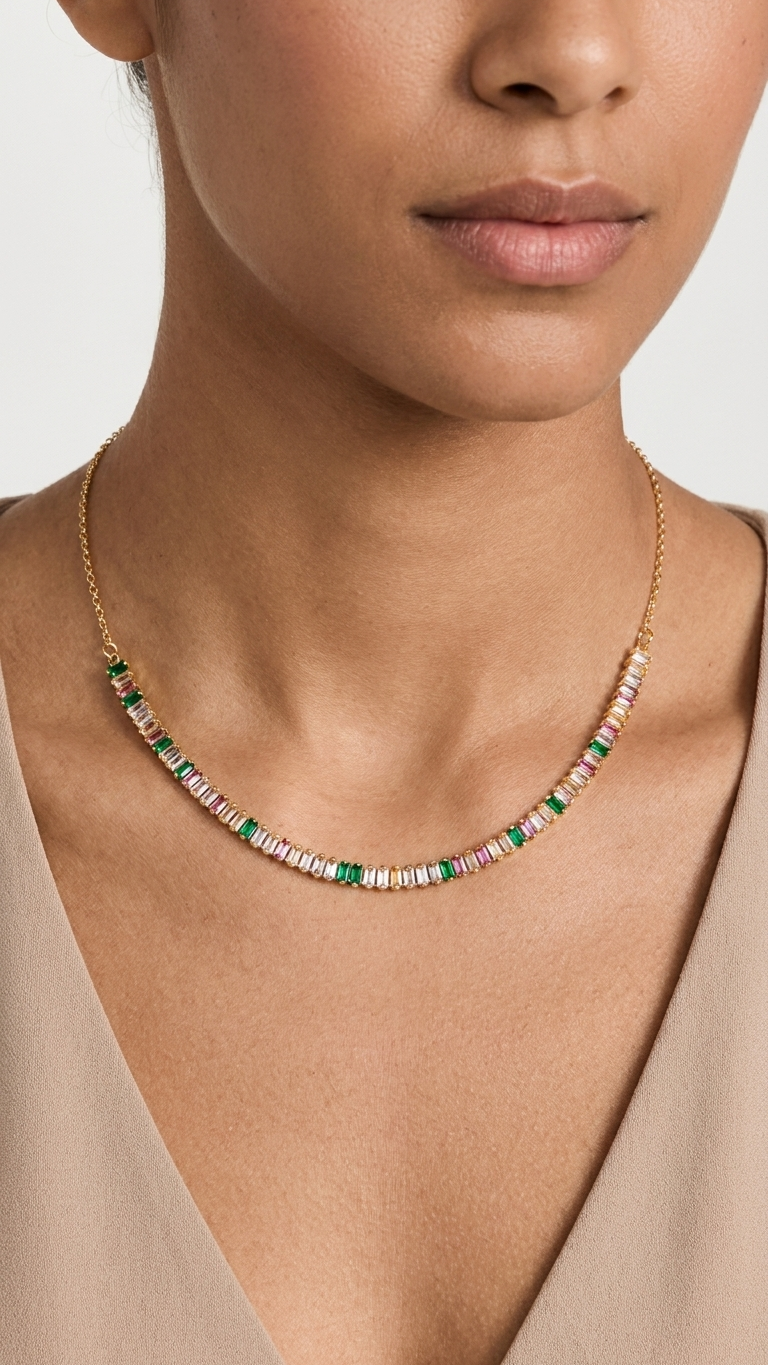 Colar Dourado Chocker de Pedras Coloridas