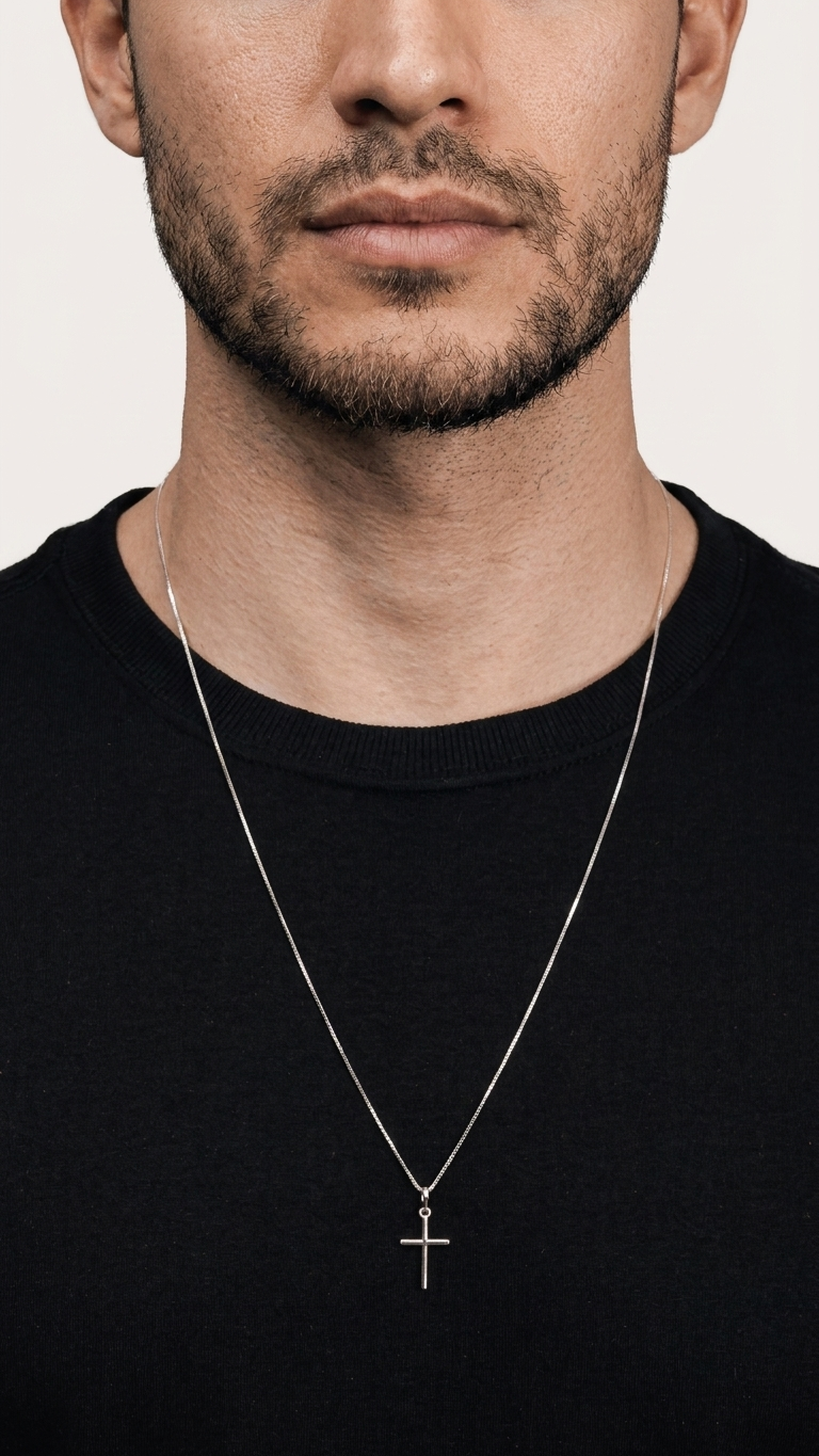 Colar Masculino 70cm de Cruz Lisa em Prata 925